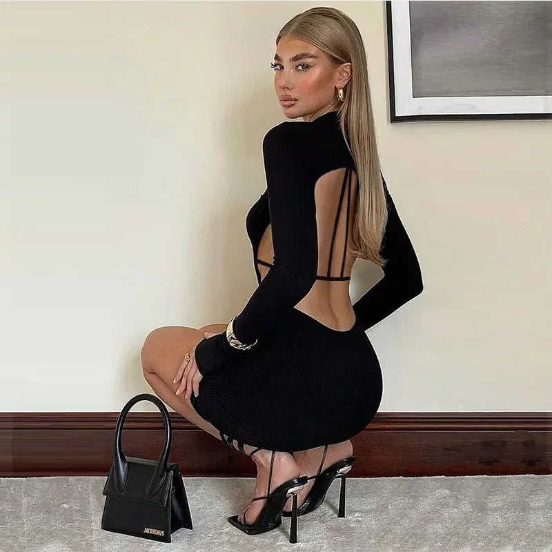 Popular fashion spring new women's fashion in Europe and the United States sexy nightclub dew waist backpack hip dresses Silk unclassified dresses