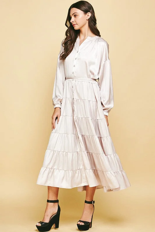 Rachel Button Down Dress in Oyster Long unclassified dresses