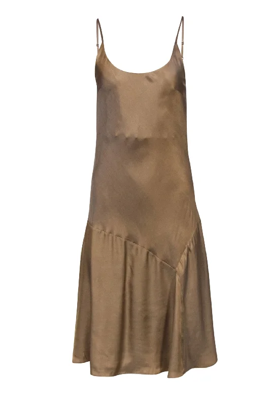 Rag & Bone - Camel Colored "Eva" Silk Blend Slip Dress Sz 2 Metallic unclassified dresses