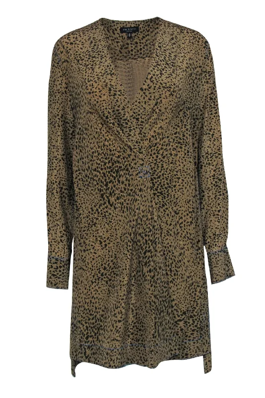 Rag & Bone - Tan & Black Leopard Print Silk Shift Dress Sz M Lightweight unclassified dresses