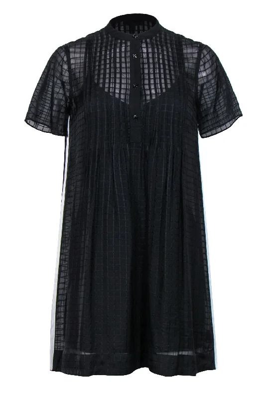 Rag & Bone - Black Grid Sheer Silk Shift Dress w/ White Racing Stripes Sz XS Popular unclassified dresses