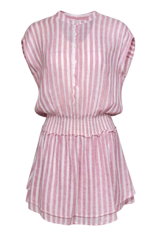 Rails - Pink & White Striped Linen Blend Fit & Flare Dress Sz S Travel unclassified dresses