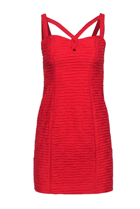 Rebecca Minkoff - Red Silk Tiered Textured Sheath Dress Sz 4 Breathable unclassified dresses