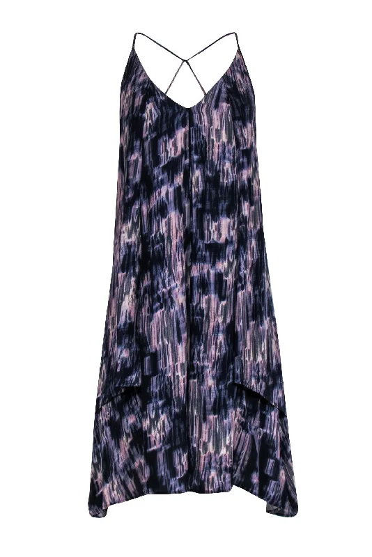 Rebecca Minkoff - Navy & Pink Pattern Silk Sundress Sz M Embroidered unclassified dresses