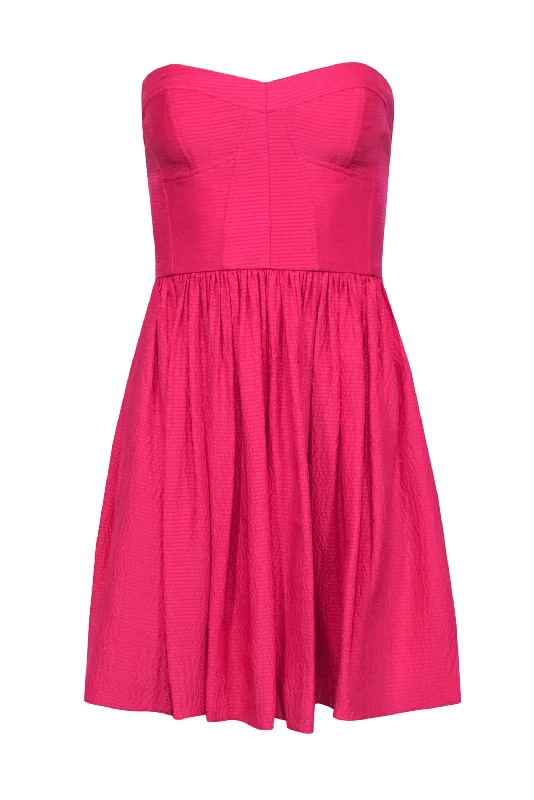 Rebecca Taylor - Hot Pink Strapless A-Line Crinkled Dress Sz 0 Street style unclassified dresses