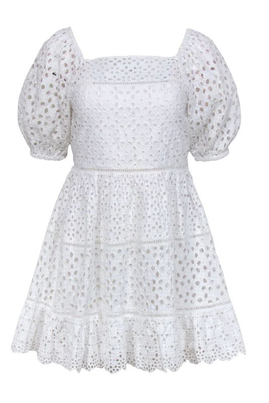 Rebecca Taylor - White Eyelet Puff Sleeve Fit & Flare Dress Sz 2 Wrap unclassified dresses