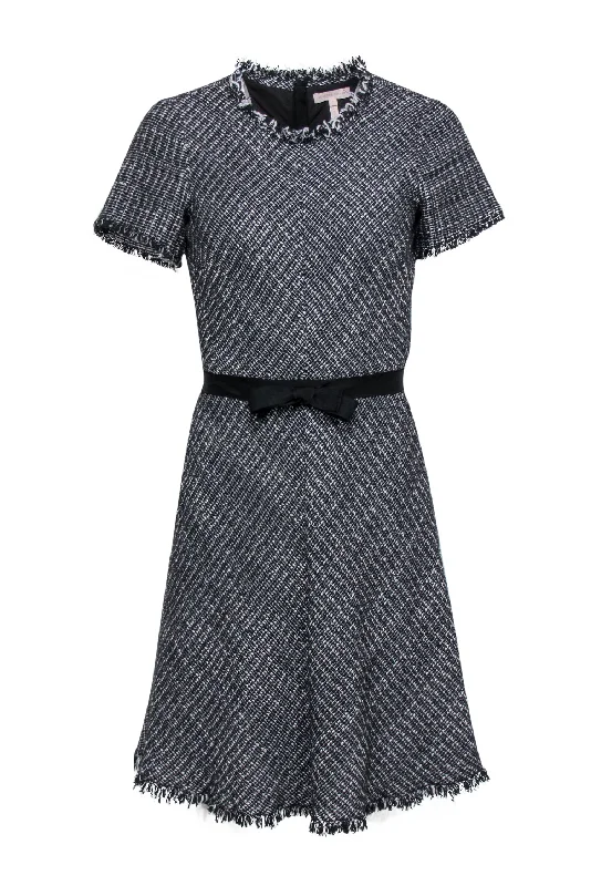 Rebecca Taylor - Black & White Tweed Fit & Flare Dress w/ Grosgrain Ribbon Tie Sz 2 Trendy new unclassified dresses