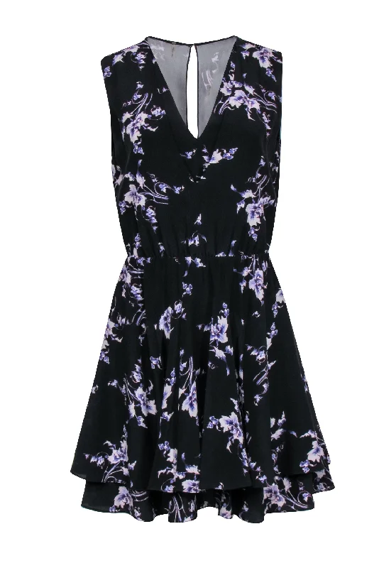 Rebecca Taylor - Black & Purple Silk A-Line Sleeveless Sundress Sz 4 Monochrome unclassified dresses