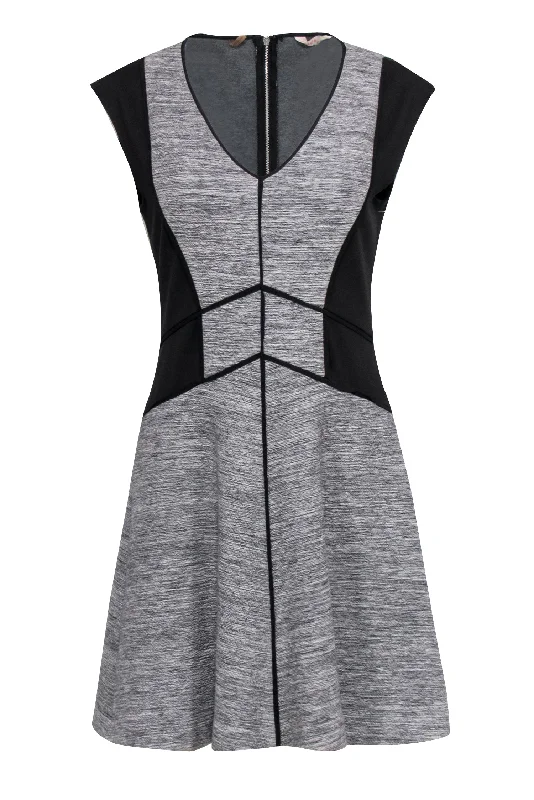 Rebecca Taylor - Black & Grey Paneled Geometric Colorblocked Fit & Flare Dress Sz 6 Comfortable unclassified dresses