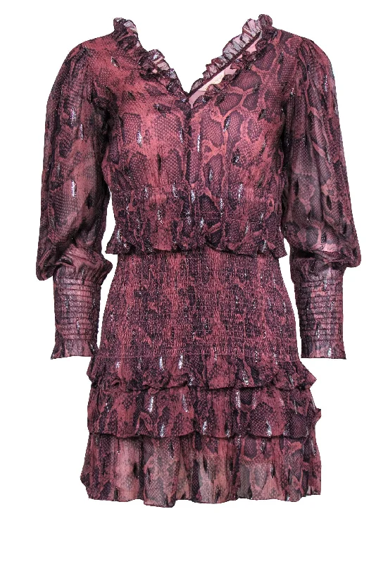 Rebecca Taylor - Dark Pink Snakeskin Dress w/ Sliver Metallic Detail Sz XS Winter unclassified dresses