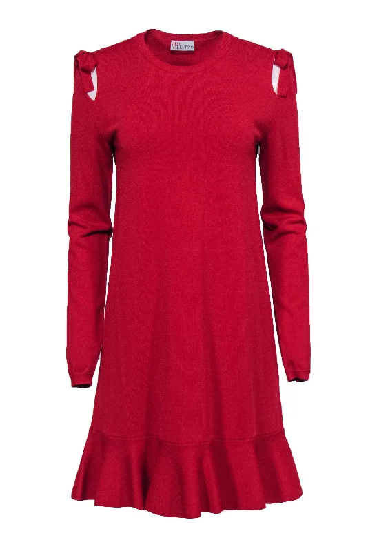 Red Valentino - Red Cold Shoulder Knit Dress Sz M Minimalist unclassified dresses