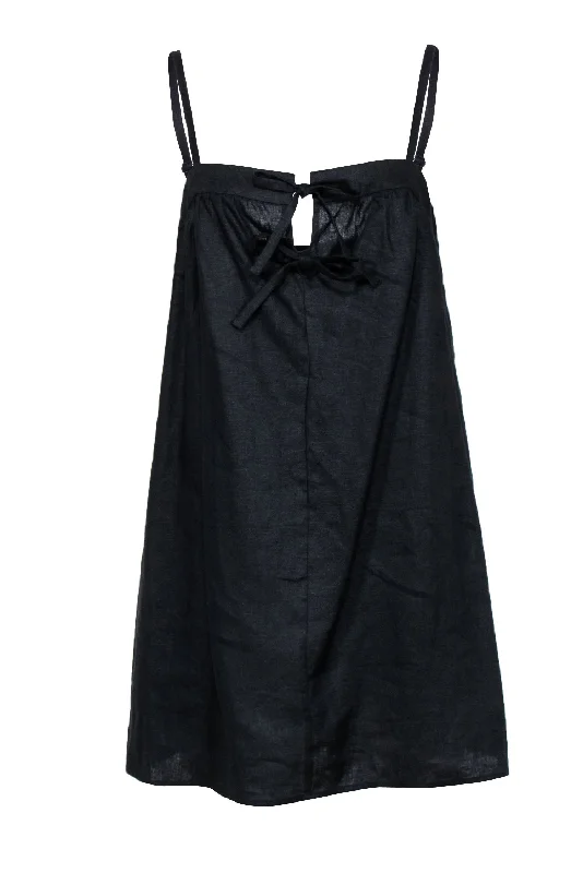 Reformation - Black Sleeveless Linen “Winifred” Shift Dress w/ Ties Sz 8 A-line unclassified dresses