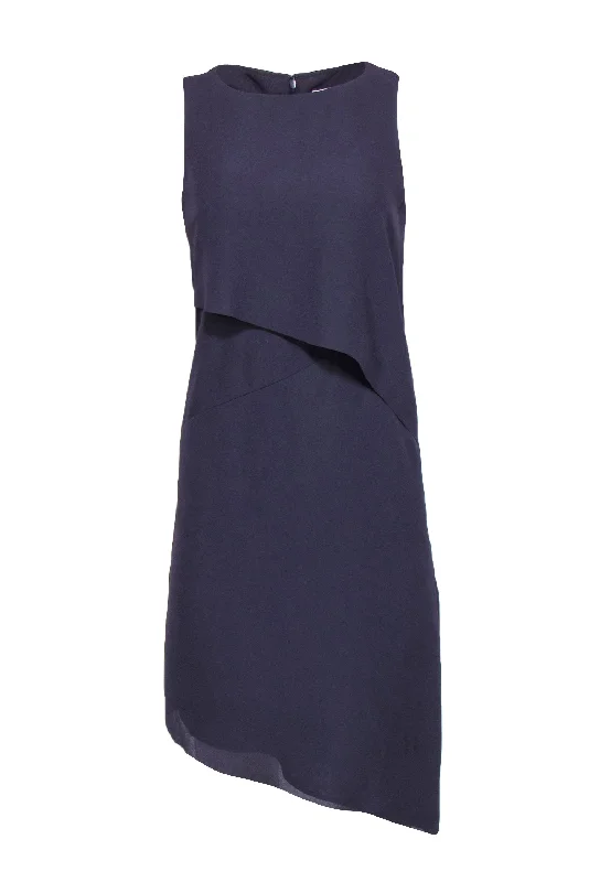 Reiss - Deep Purple Layered Sheath Dress w/ Asymmetrical Hem Sz 2 Stretchy unclassified dresses