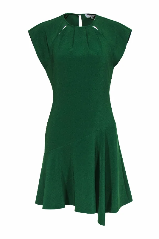 Reiss - Green Fit & Flare Dress w/ Drop Waist & Asymmetrical Hem Sz 6 Ruffled unclassified dresses