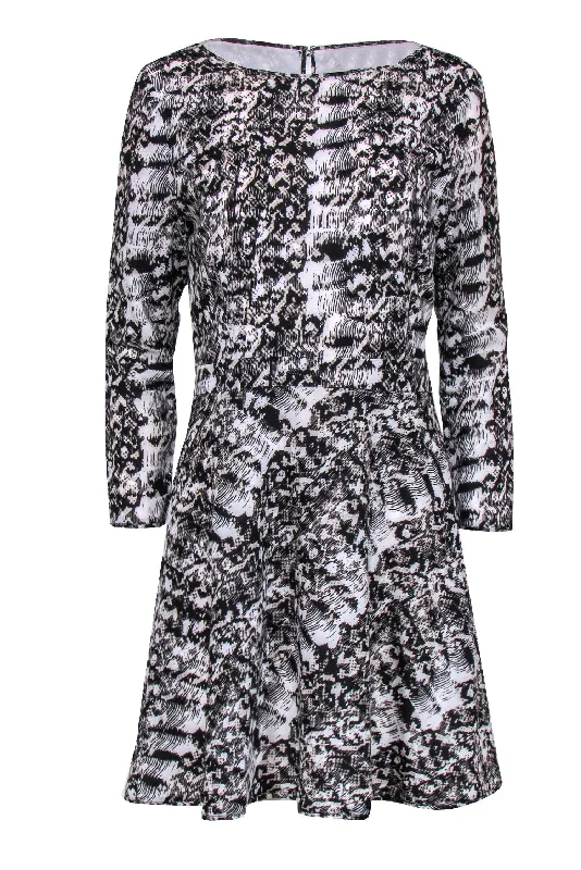 Reiss - Black & White Snake Print Fit & Flare Dress Sz 8 Holiday unclassified dresses