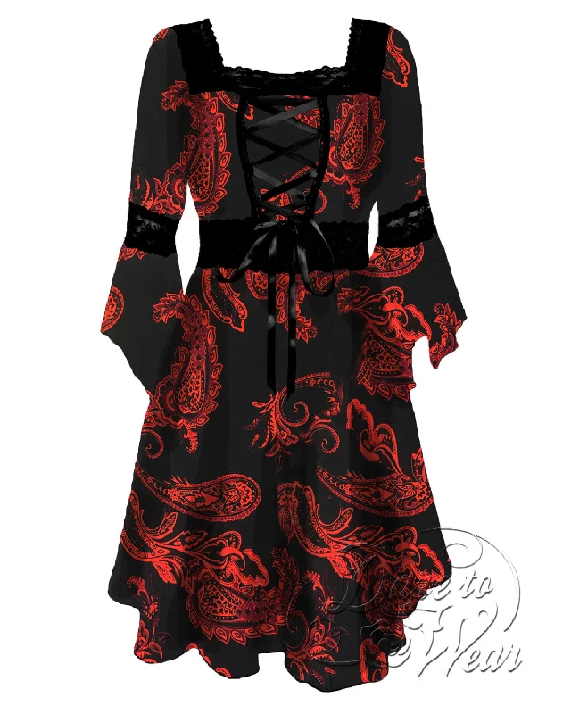 Renaissance in Phoenix | Fiery Paisley Print Gothic Corset Dress Lightweight unclassified dresses