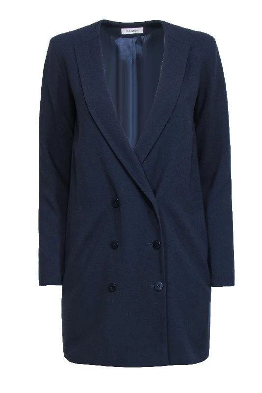 Rodebjer - Navy Blazer Dress w/ Double Breasted Buttons & Deep V-Neckline Sz XS Neutral tone unclassified dresses