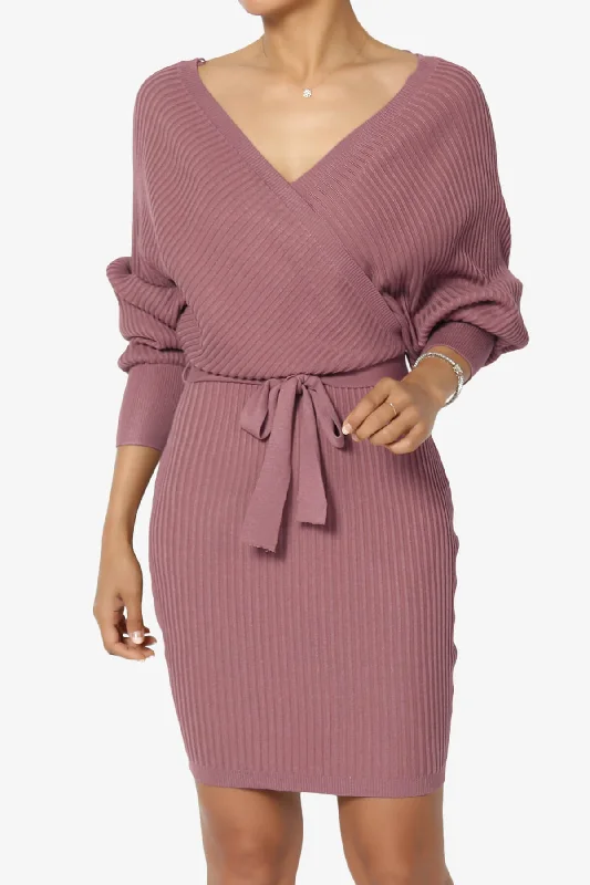 Rosalina Batwing Sleeve Wrap Knit Dress Trendy unclassified dresses