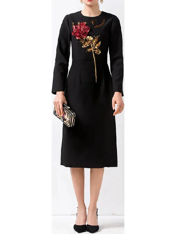 Rose-Embellished Sheath Dress Fashionable unclassified dresses