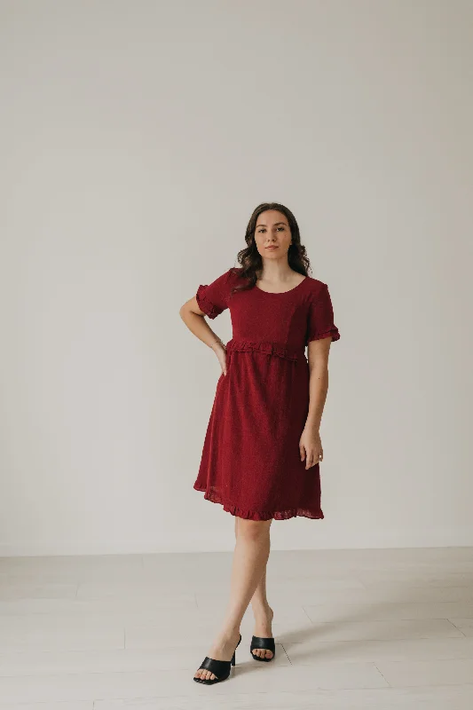 Rosie Knee Length Dress in Cranberry (XS-XXL) Velvet unclassified dresses