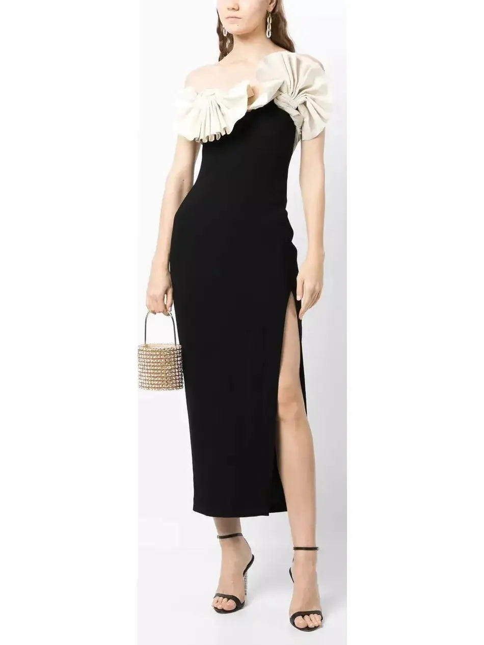 Ruffle-Detailed Two-Tone Dress Monochrome unclassified dresses