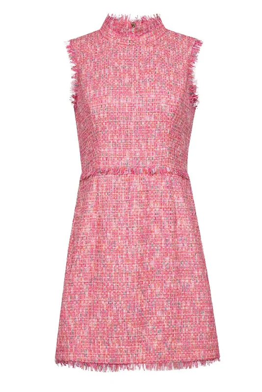 Sail to Sable - Pink Tweed Fringed Sleeveless Sheath Dress Sz 8 Lounge unclassified dresses