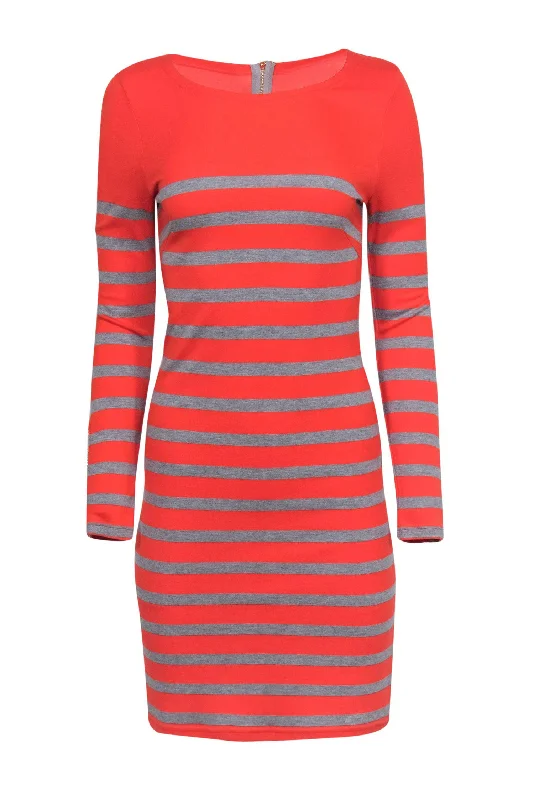 Sail to Sable - Orange & Grey Striped Stretch Knit Dress Sz XXS Short unclassified dresses