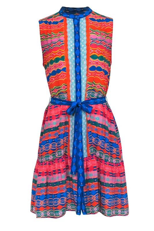 Saloni - Multicolor Print Sleeveless Silk Dress Sz 8 Soft fabric unclassified dresses