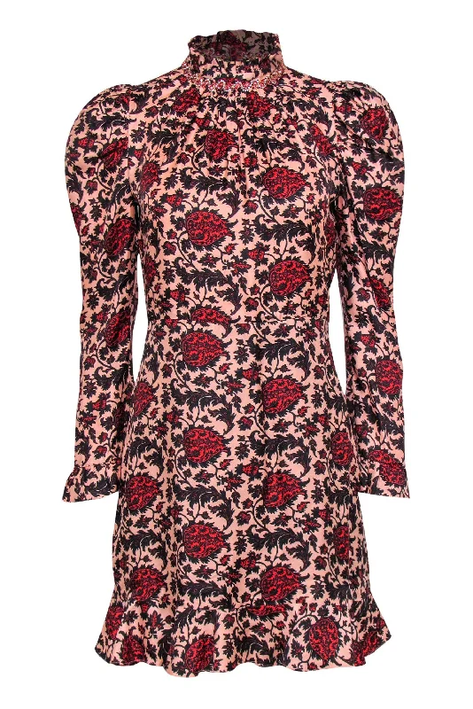 Sandro - Pink, Black & Red Paisley Print Puff Sleeve Dress Sz 6 Casual unclassified dresses