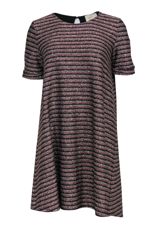 Sezane - Gold, Black & Pink Sparkly Striped Shift Dress Sz S Street style unclassified dresses