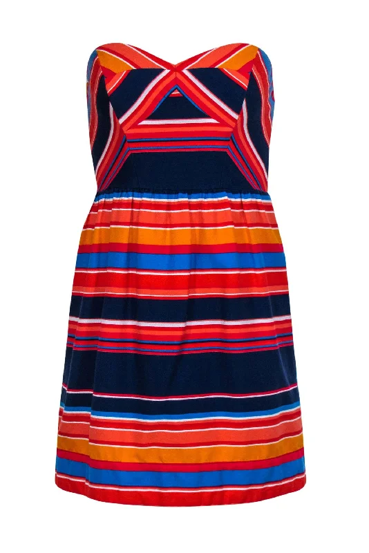 Shoshanna - Navy, Red, & Coral Stripe Print Strapless Sundress Sz 2 Festival unclassified dresses