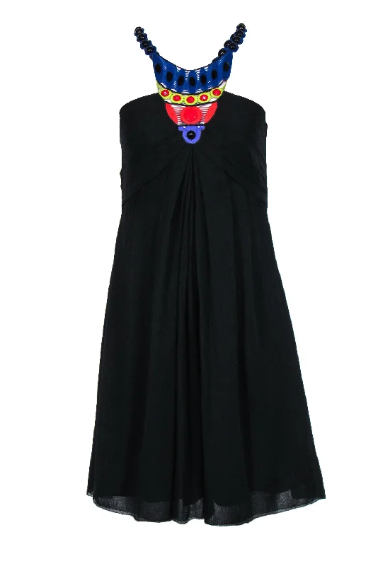 Catherine Malandrino - Black Silk Shift Dress w/ Beaded & Embroidered Neckline Sz 4 Elegant unclassified dresses