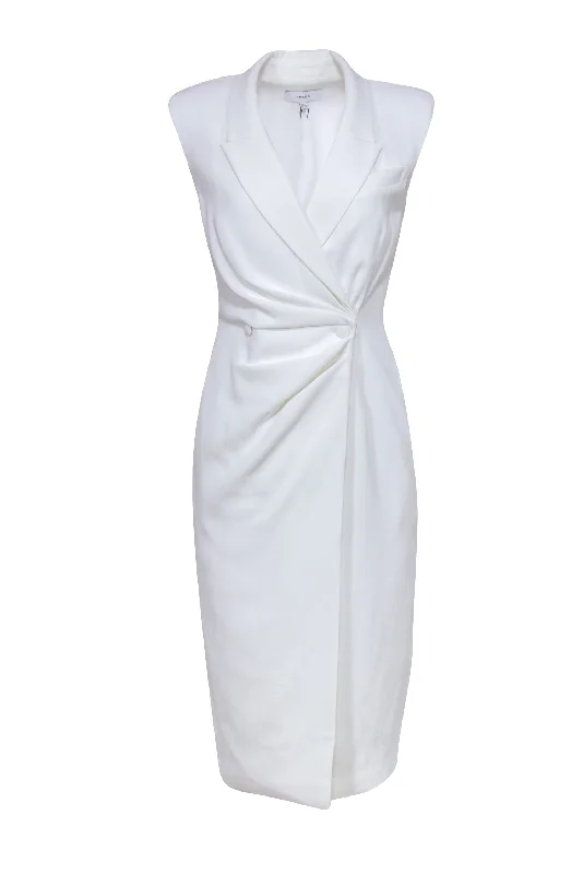 Reiss - White Sleeveless Padded Shoulder Blazer Dress Sz 4 Tiered unclassified dresses