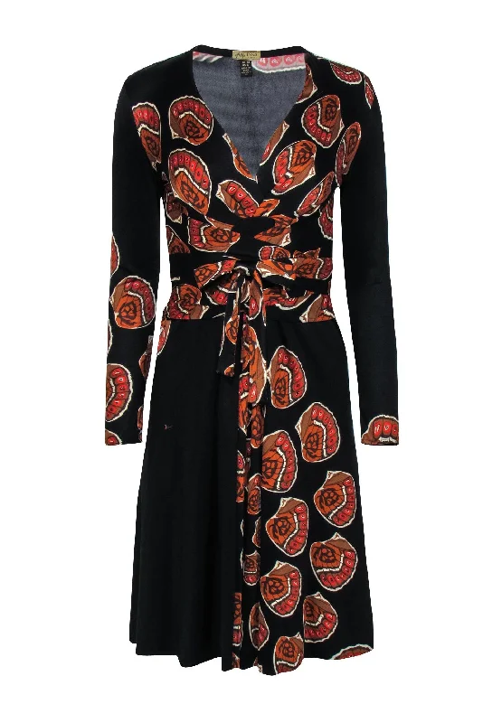 Issa London - Black & Sienna Monarch Print Silk Knee Length 'Kate' Wrap Dress Sz 6 High-low unclassified dresses