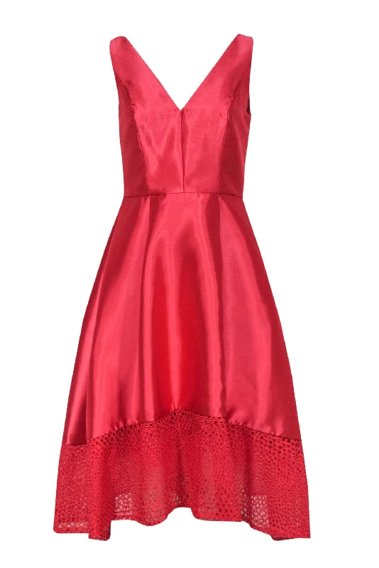 ML Monique Lhuillier - Strawberry Pink Satin A-Line Dress w/ Eyelet Trim Sz 8 Discounted unclassified dresses