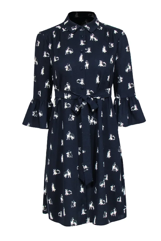 Kate Spade - Navy Husky Print Shift Dress w/ Belt Sz M Casual chic unclassified dresses