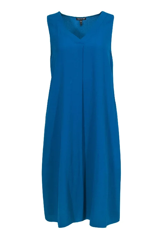 Eileen Fisher - Teal Silk Slip Dress w/ V-Neck & Pockets Sz XS Neutral tone unclassified dresses