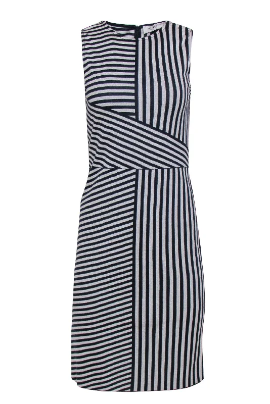 St. John - Navy & White Striped Wool Blend Shift Dress Sz 0 Petite unclassified dresses