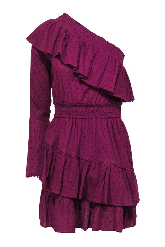 Steele by Anthropologie - Plum Flocked Cotton Ruffled One Sleeve Dress Sz S Sexy unclassified dresses