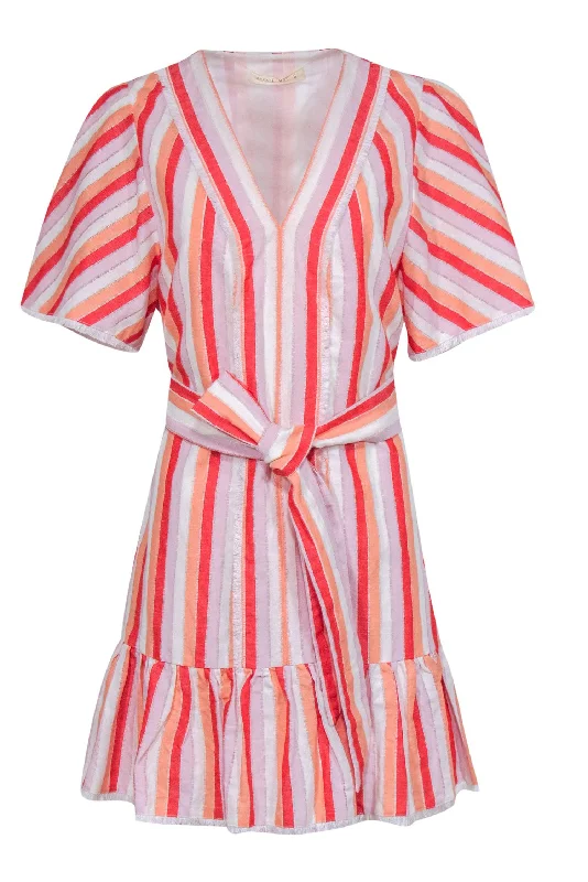 Stevie May - Orange, Red & Lavender Striped Cotton & Linen Dress Sz S Preppy unclassified dresses