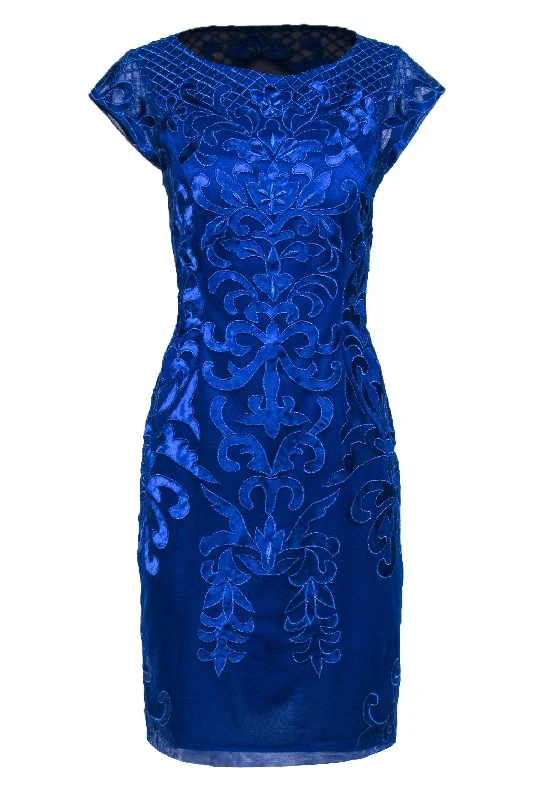 Sue Wong - Cobalt Blue Metallic Embroidered Sheath Dress Sz 12 Bright color unclassified dresses