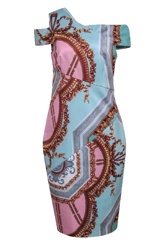 Ted Baker - Blue & Pink Digital Print Sheath Dress Sz 8 Luxury unclassified dresses