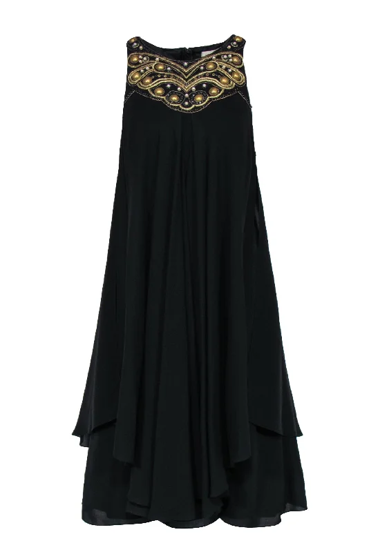 Temperley - Black Silk Beaded Shift Dress w/ Rhinestones Sz 6 Floral unclassified dresses