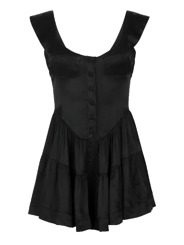 The Elisabeth Romper Dress - Black Satin Minimalist unclassified dresses