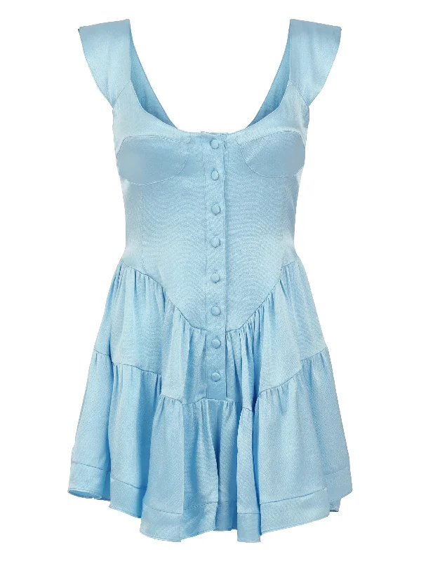 The Elisabeth Romper Dress - Sky Blue Satin Long sleeve unclassified dresses