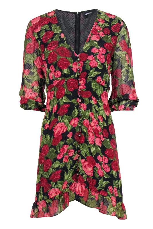 The Kooples - Rose Printed Button Front Silk Dress Sz L Color block unclassified dresses