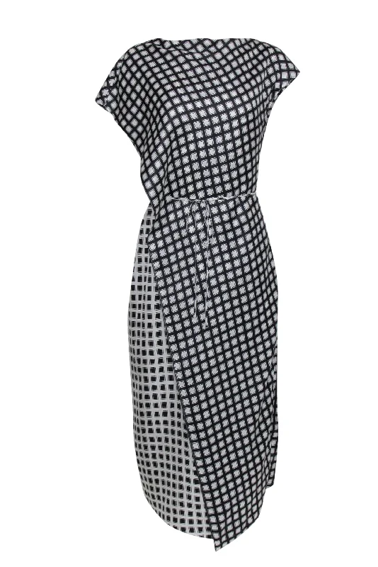 Theory - Black & White Square Print Silk Wrap Dress Sz 10 Engagement unclassified dresses