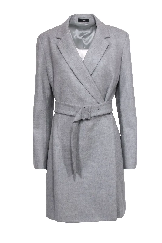 Theory - Grey Belted Blazer Wool Dress Sz 10 Tulle unclassified dresses