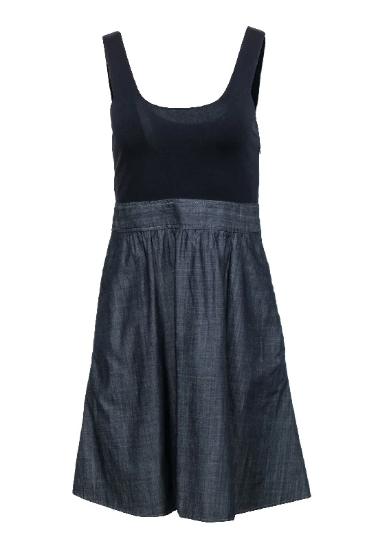 Theory - Navy & Dark Chambray Scoop Neck A-Line Dress Sz 2 Trendy unclassified dresses