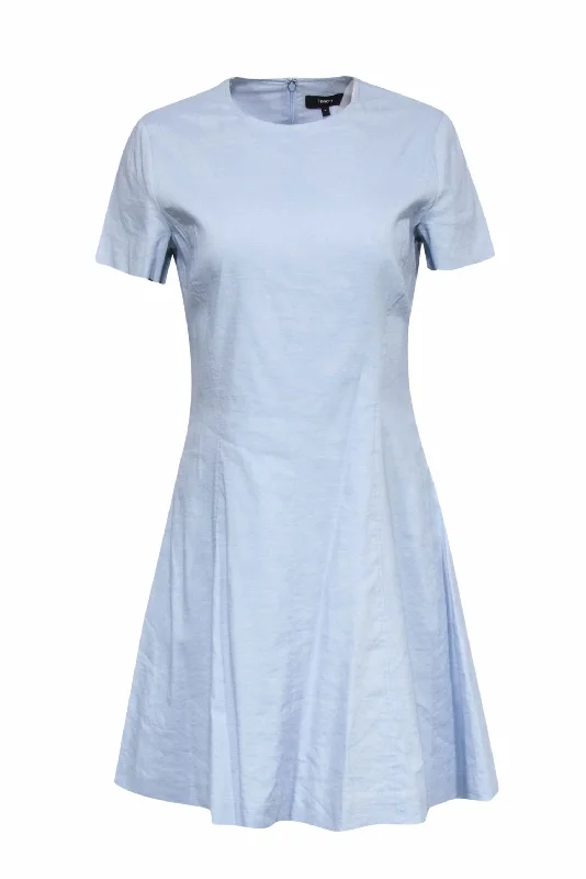 Theory - Powder Blue Fit & Flare Linen Drress Sz 4 Satin unclassified dresses